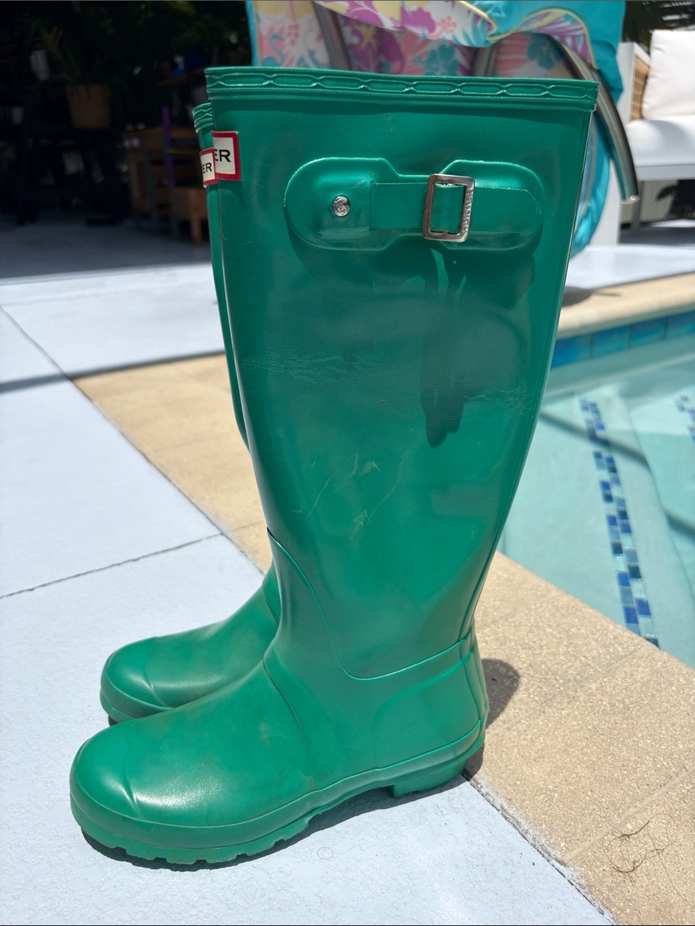 Hunter Green Tall Rain Boots - Emerald Green - Picture 3 of 11